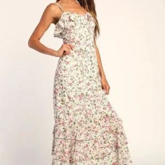NWT! Lulu's Darling Blossoms Mint Floral Print Ruffled Maxi Dress - M - Picture 11 of 13